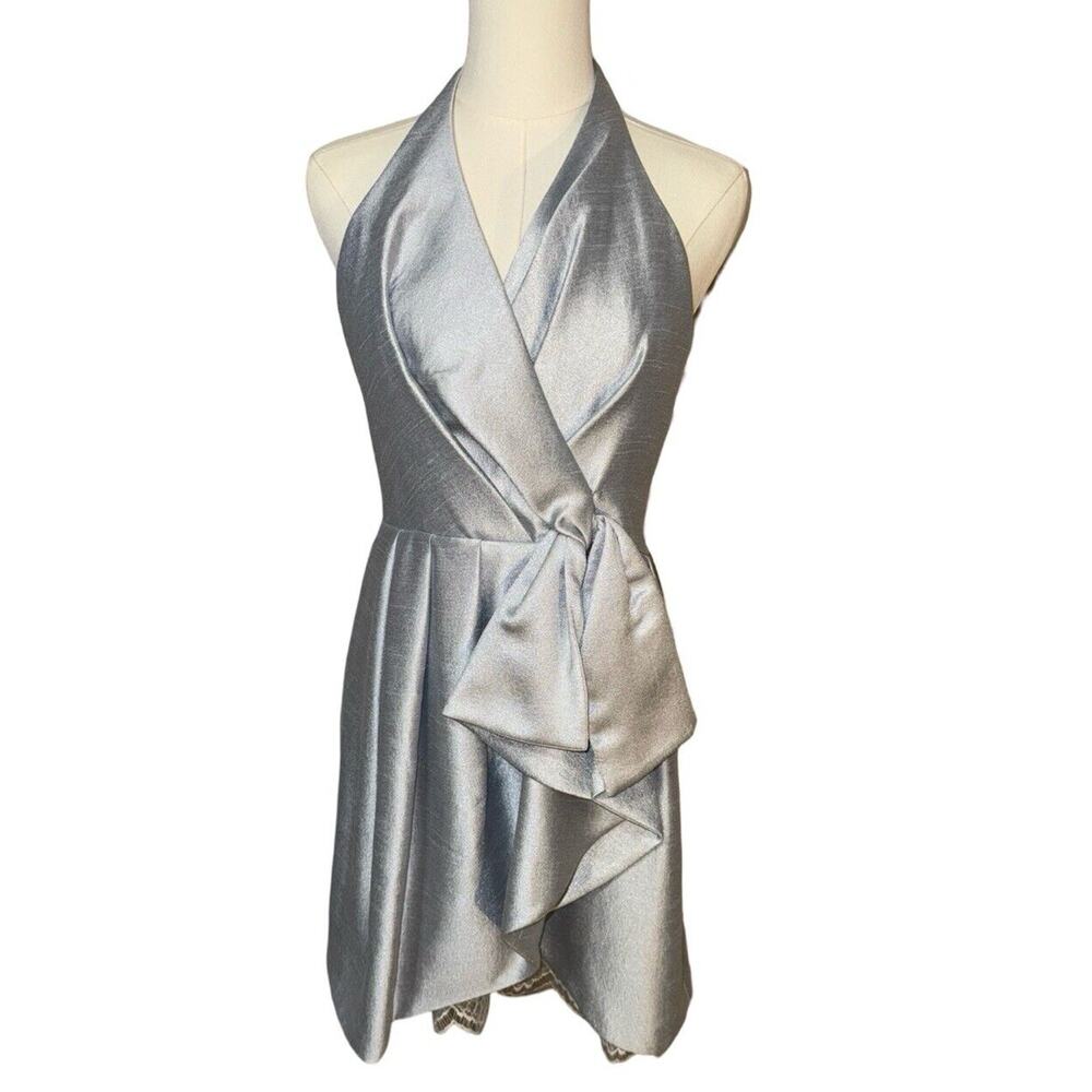 Vintage Cynthia Steffe Platinum Silver Cocktail Halter Dress Sz 4
